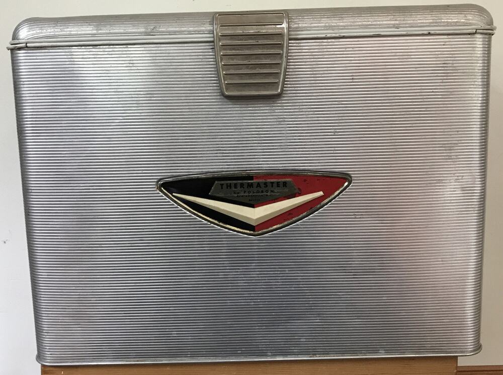 Vintage Poloron Thermaster Mid Century Atomic Age Aluminum Ice Chest Beer Cooler